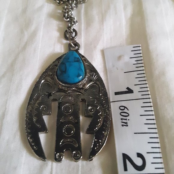 Faux Turquoise Silver Tone Bird Necklace - Picture 5 of 7